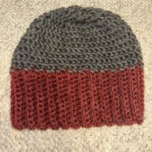 Gray and Red Knit Beanie